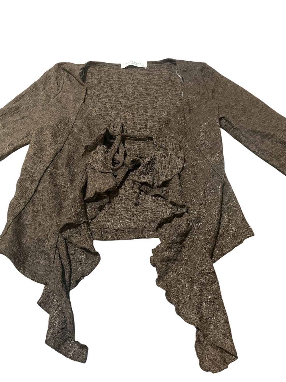 Good Days Project Women’s Brown Lace Tie Front Cardigan